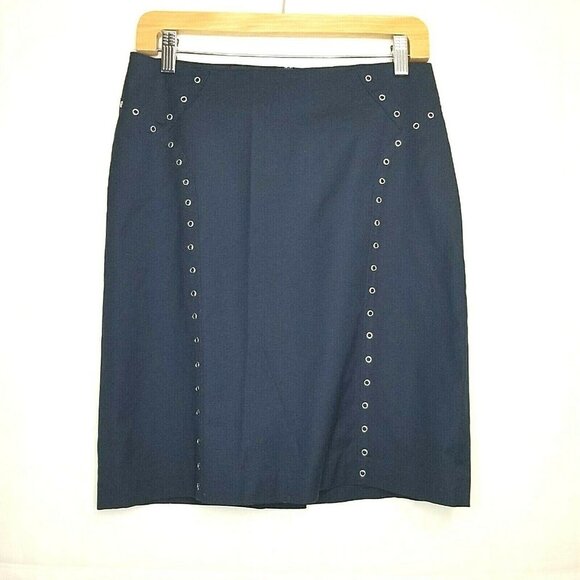 J. McLAUGHLIN Pencil Skirt w Grommet Detail Navy size 2 short stretch - Picture 1 of 12
